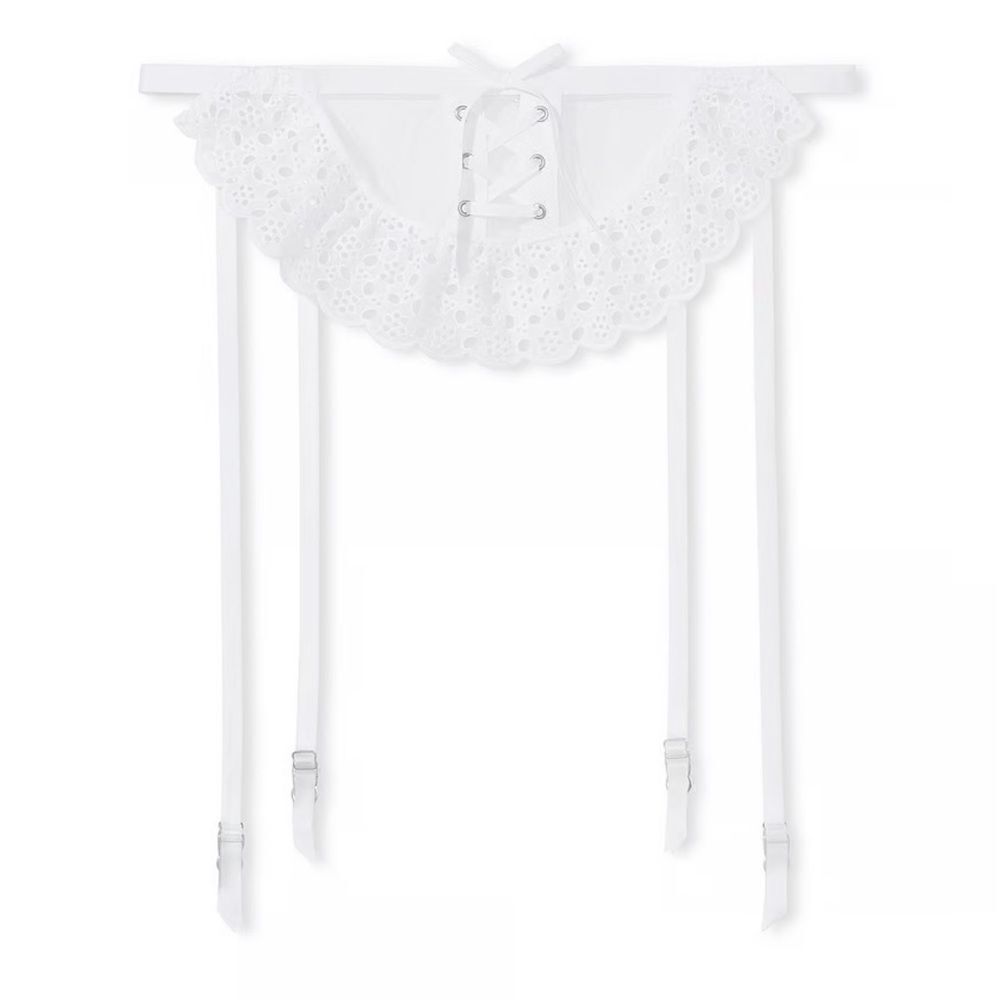 Victorias Secret Dream Angels Sexy Eyelet Lace Garter Belt Skirt Vs White - Picture 3 of 7